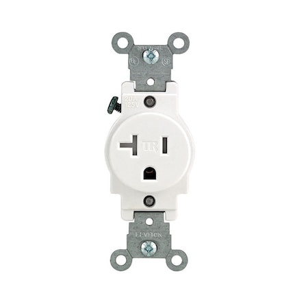 Leviton Straight Blade Receptacle, 5-20R, 20 A, 125V AC, 2 Pole, 3 Wire, Flush Mount, Grounded T5020-0WS